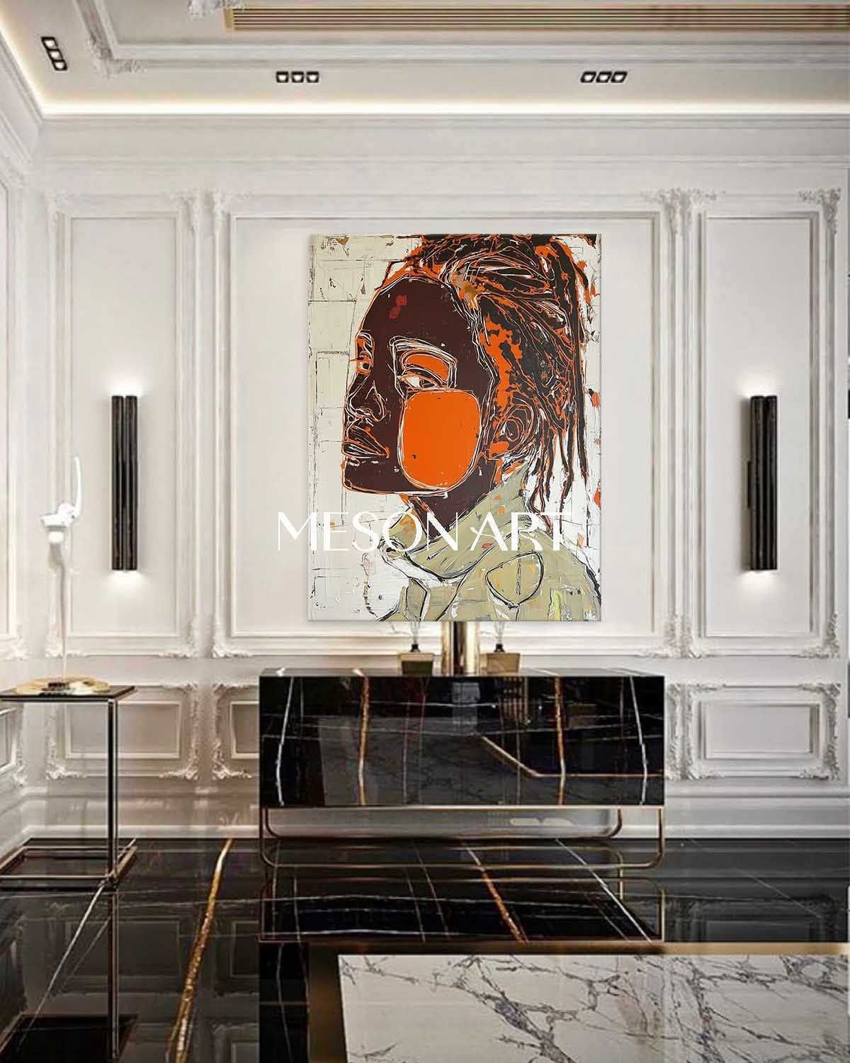 Urban Abstract Portrait Basquiat Inspired Hallway Modern Wall Decor