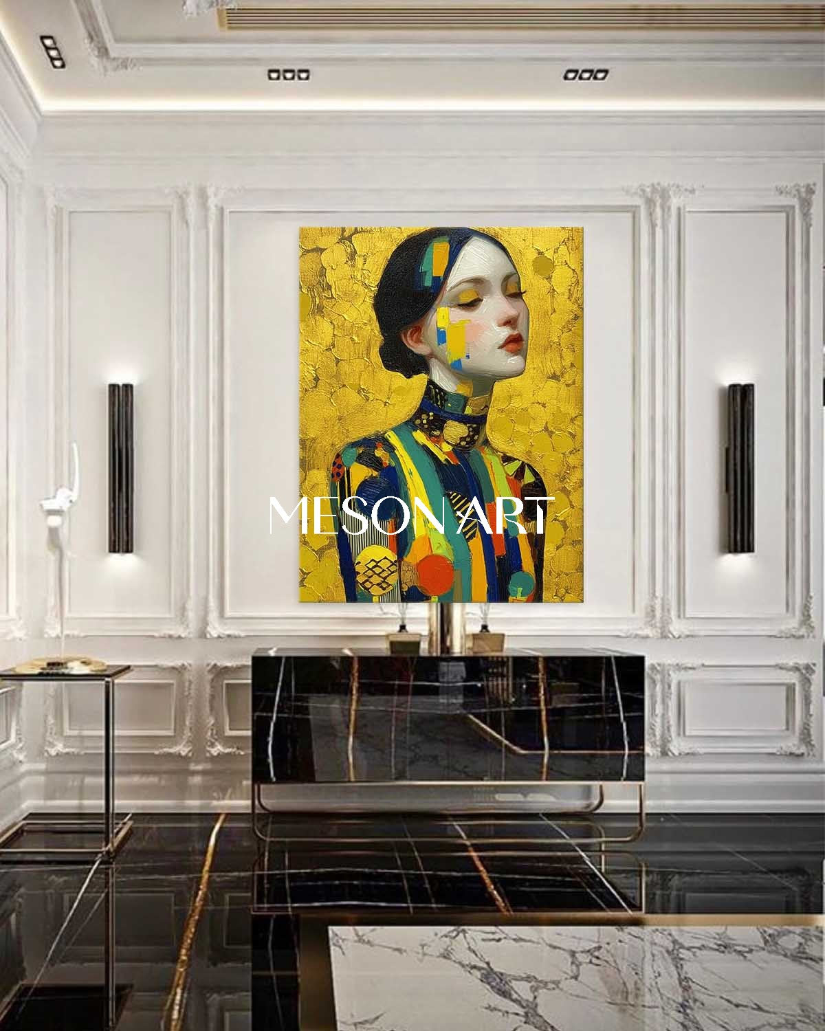 黄色の現代的な手作りの絵画額縁ダイニングルームの壁アート – MesonArt