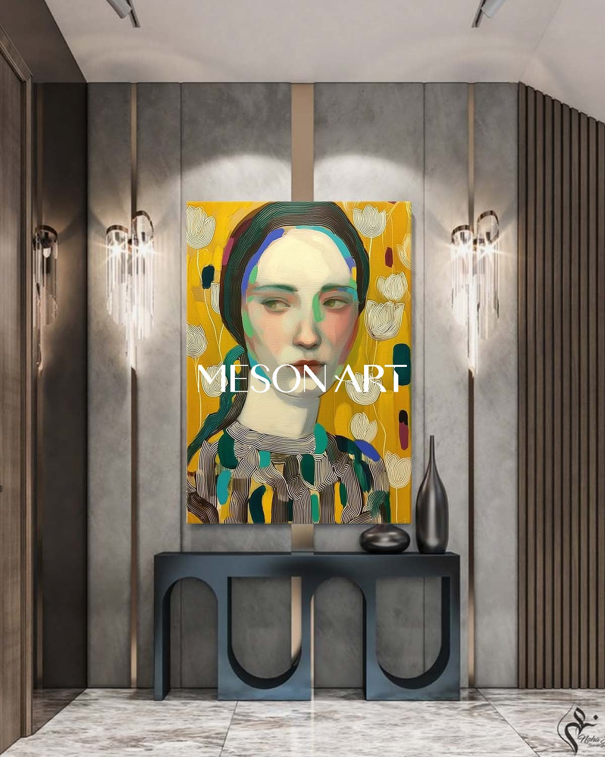 Yellow Modern Portrait Framed Canvas Oversized Living Room On Sale