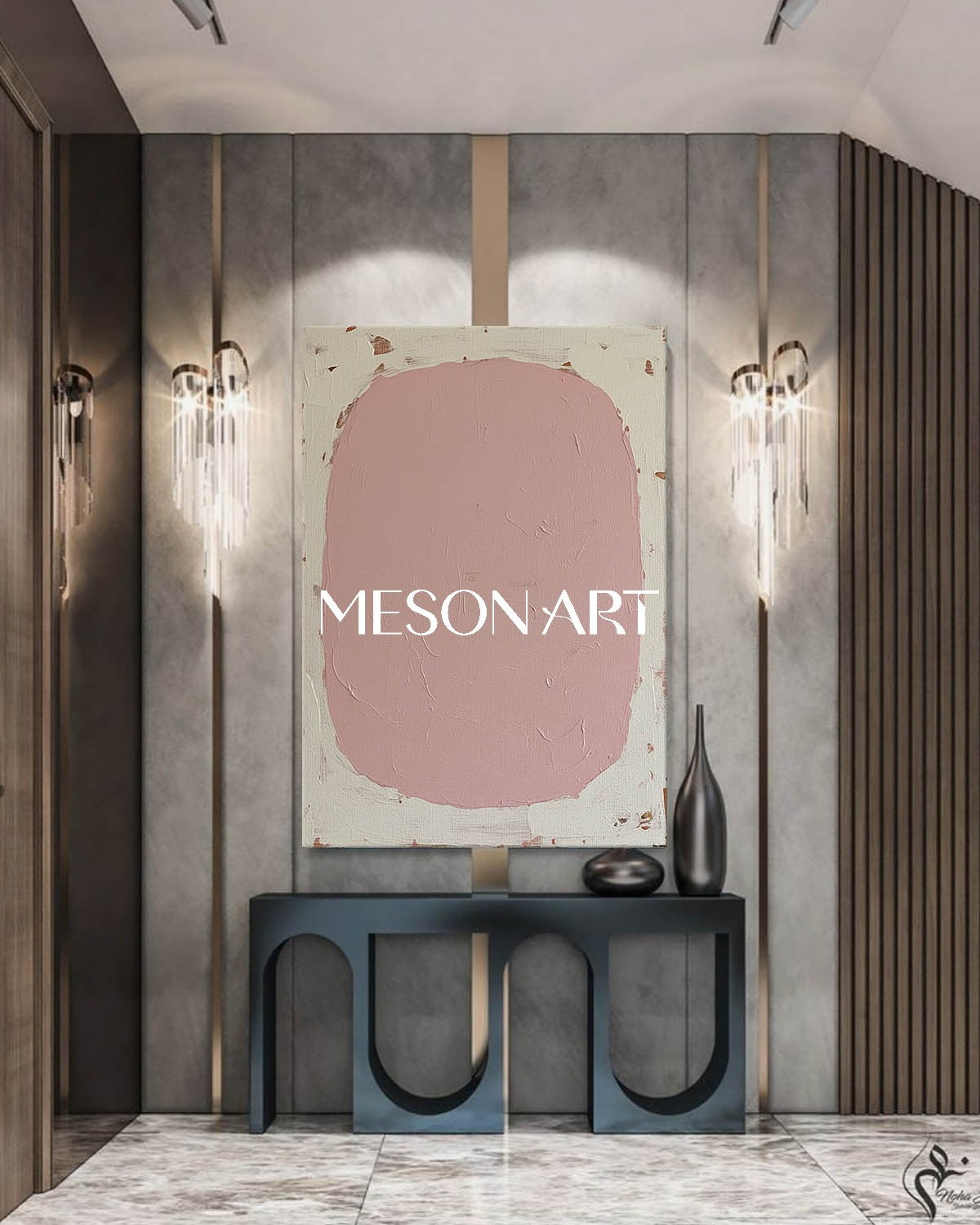 Blush Abstract Geometric Framed Canvas Oversized Bedroom Wall Art Decor