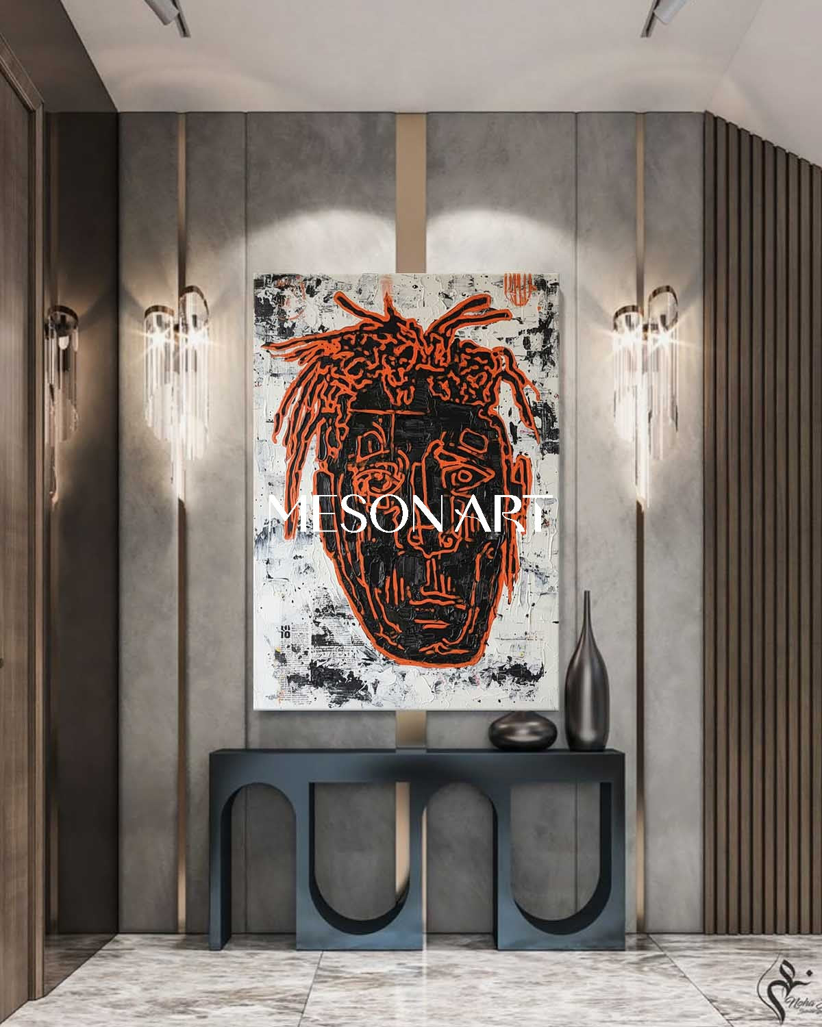 Vibrant Orange Neo-Street Abstract Portrait Acrylic Canvas Wall Art