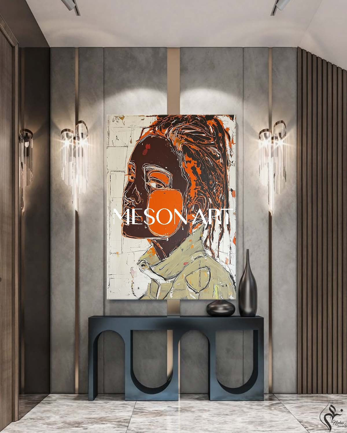 都市抽象的な肖像画バスキアは、廊下のモダンな壁の装飾を触発 – MesonArt