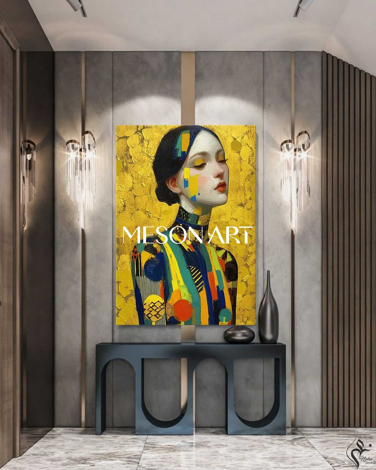 Klimt Gold Neo-Deco Contemporary Oil Painting Canvas Wall Art Decor