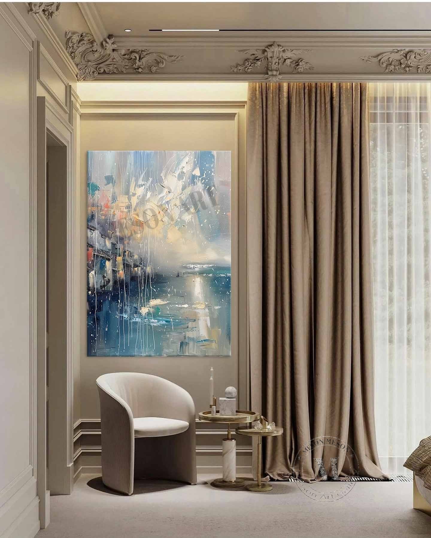 Seaside City Scenery Textured Canvas Art for Sale Seaside Scenery Abstract Wall Art Decor