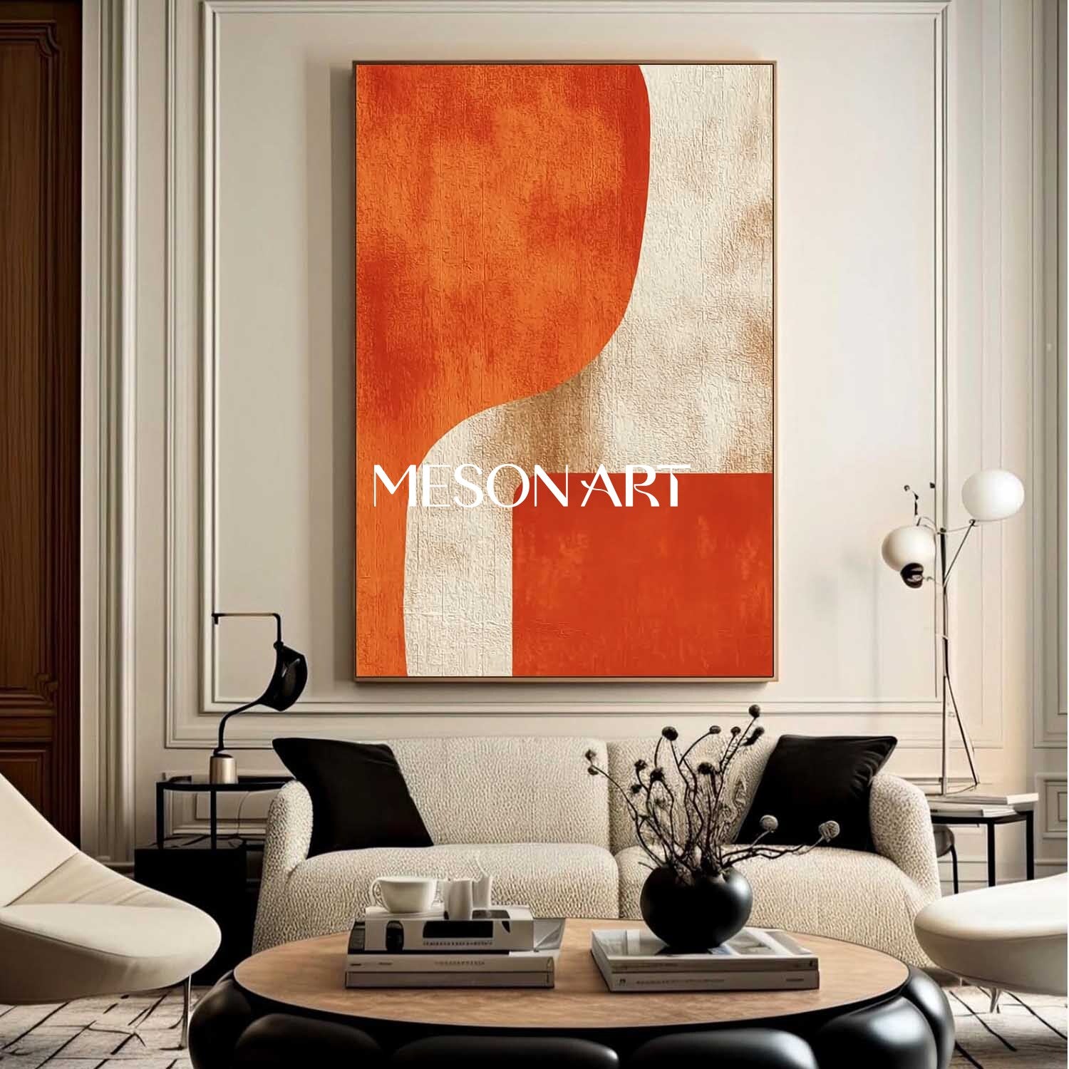 Minimalist Abstract Wall Art Orange and Beige Geometric Canvas Decor