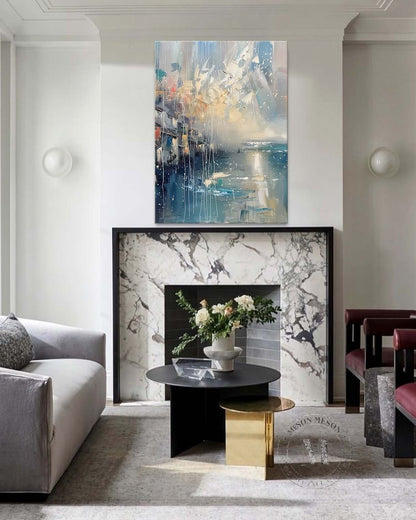 Seaside City Scenery Textured Canvas Art for Sale Seaside Scenery Abstract Wall Art Decor