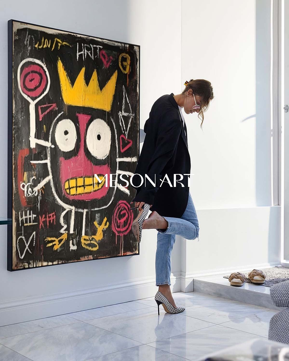 Modern Abstract Black Neo Expressionist Crown Original Oil Painting