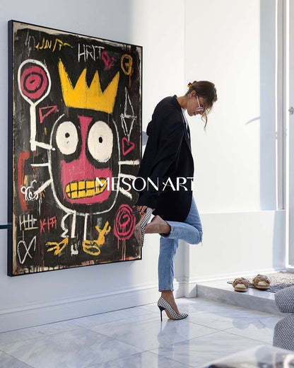 Modern Abstract Black Neo Expressionist Crown Original Oil Painting