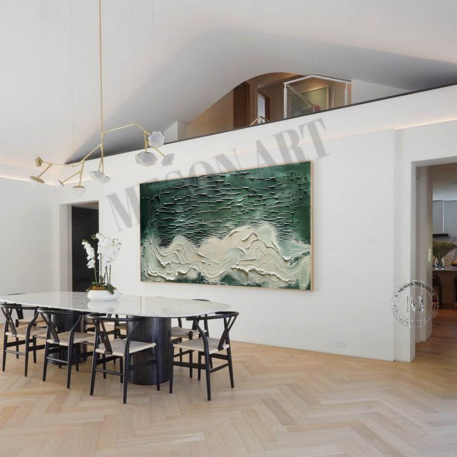 Large 3D White and Green Abstract Textured Canvas Art Green and White Abstract Wall Art for Sale