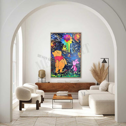 Van Gogh Starry Sky and Winnie the Pooh Abstract Graffiti Art Canvas Winnie the Pooh Pop Wall Art