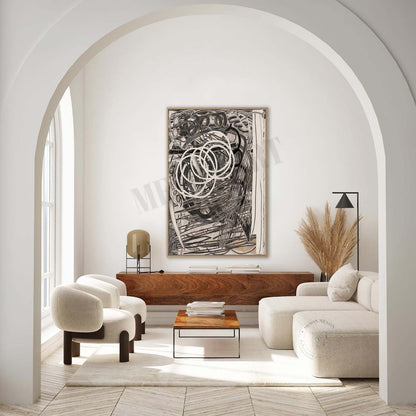 Large Gray Minimalist Painting Grey Lines Abstract Canvas Wall Decor Art For Sale