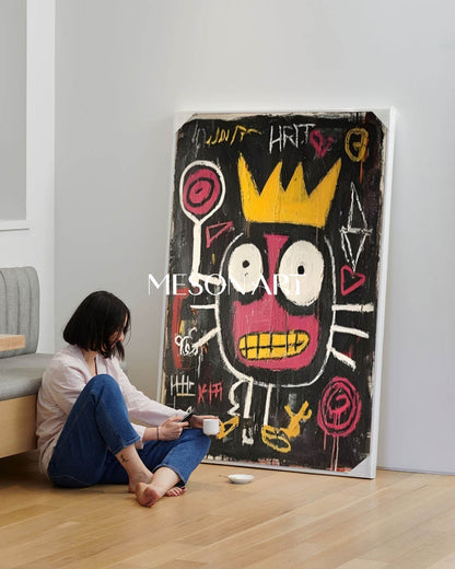 Modern Abstract Black Neo Expressionist Crown Original Oil Painting