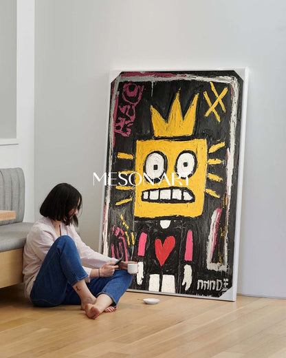 Hand-painted Yellow Square Face Neo Expressionism Original Oil Painting