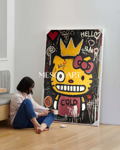 Yellow Urban Street Art Cat Original Painting Large Wall Art Bedroom