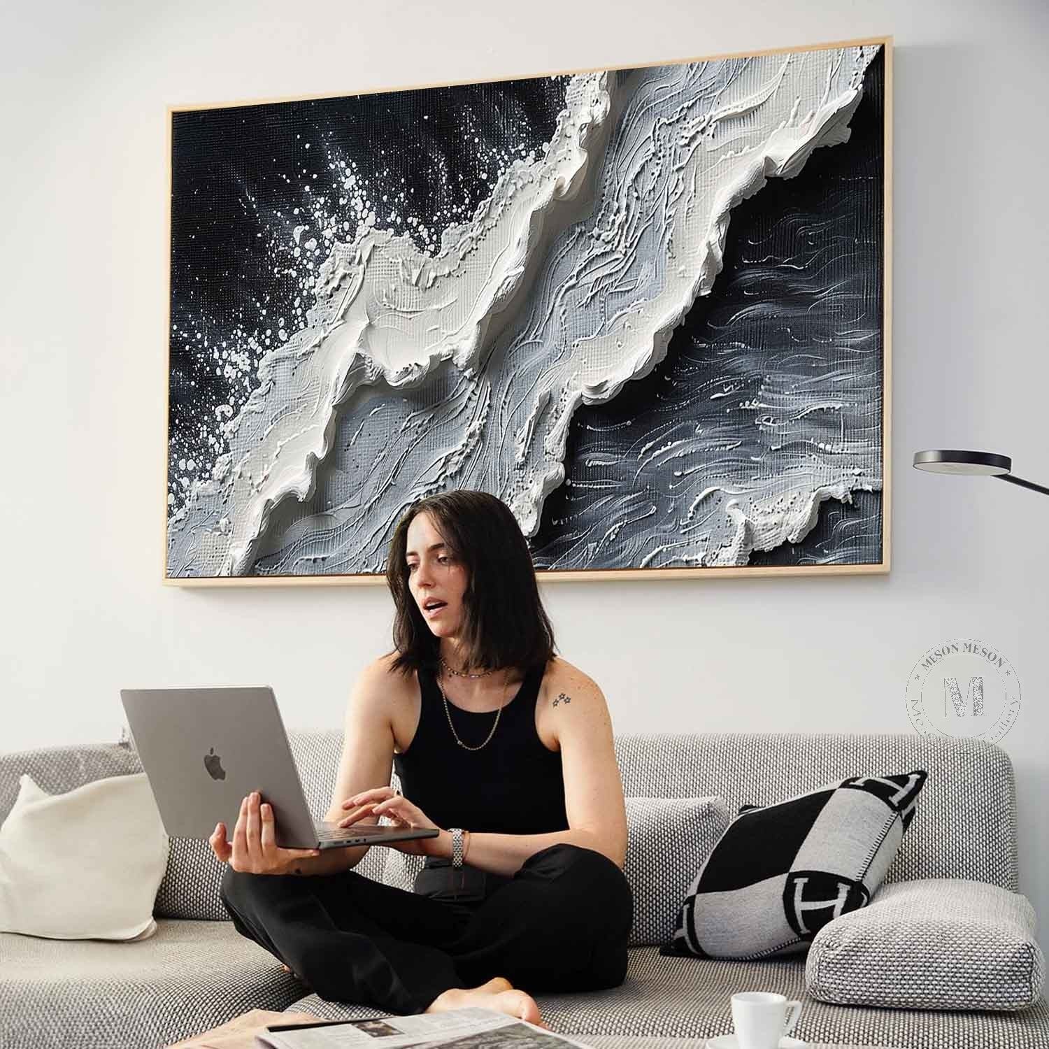 Buy Large 3D Black and White Wave Beach Landscape Canvas Wall Art Paintings at the best price only at Mesonart in the USA. Decorate your house with our best masterpiece wall art paintings.free shipping