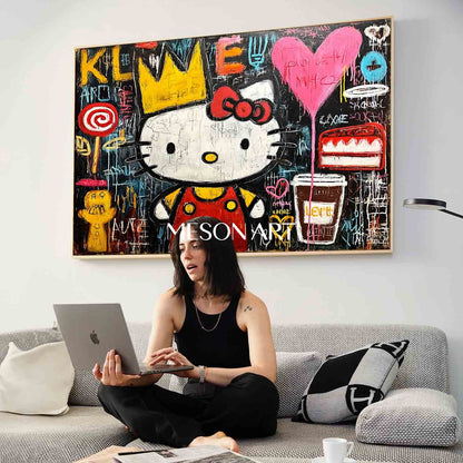 Large Handmade Urban Graffiti Horizontal Pop Culture Oil Painting Cafe