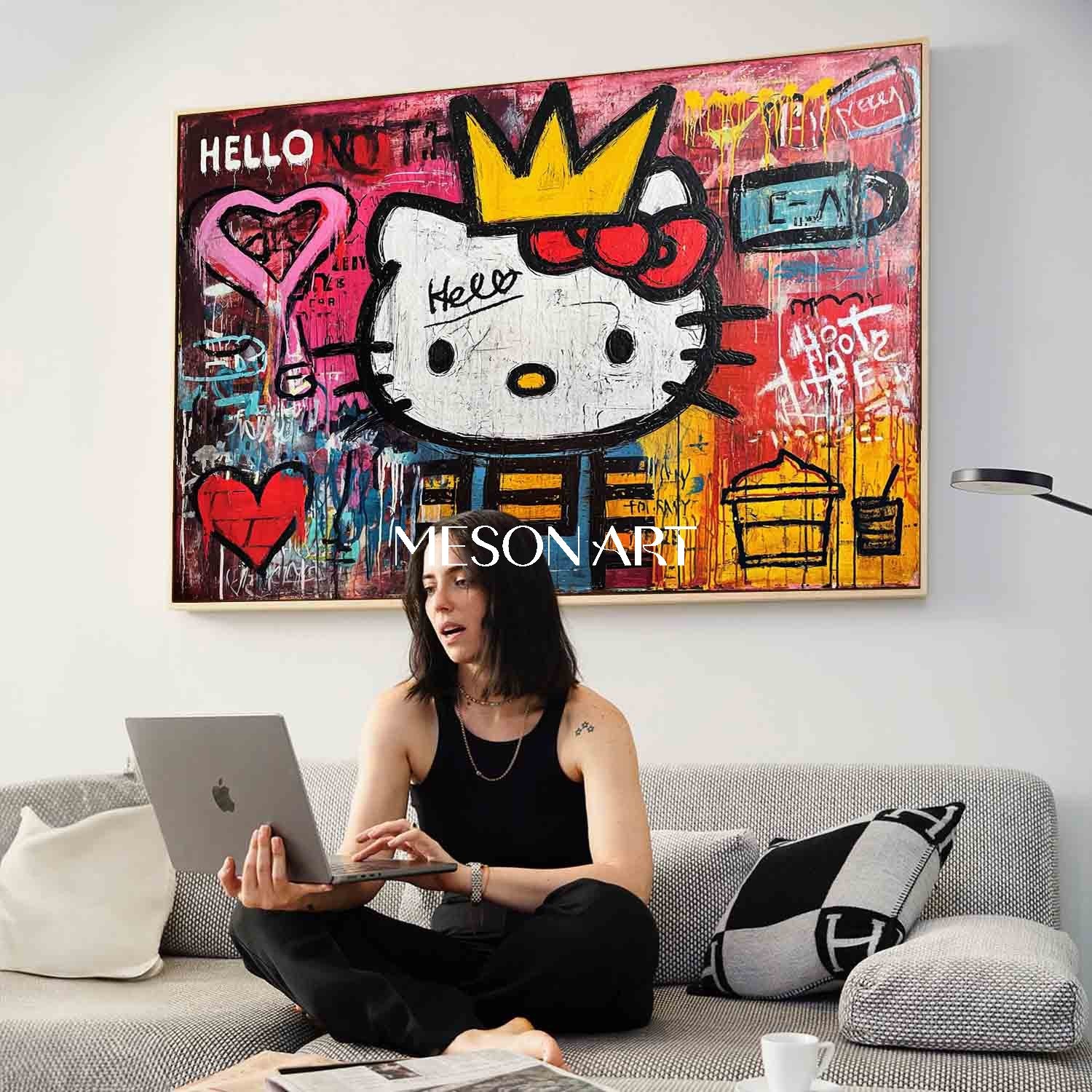 Vivid Pink Heart Graffiti Art Original Painting Modern Street Canvas