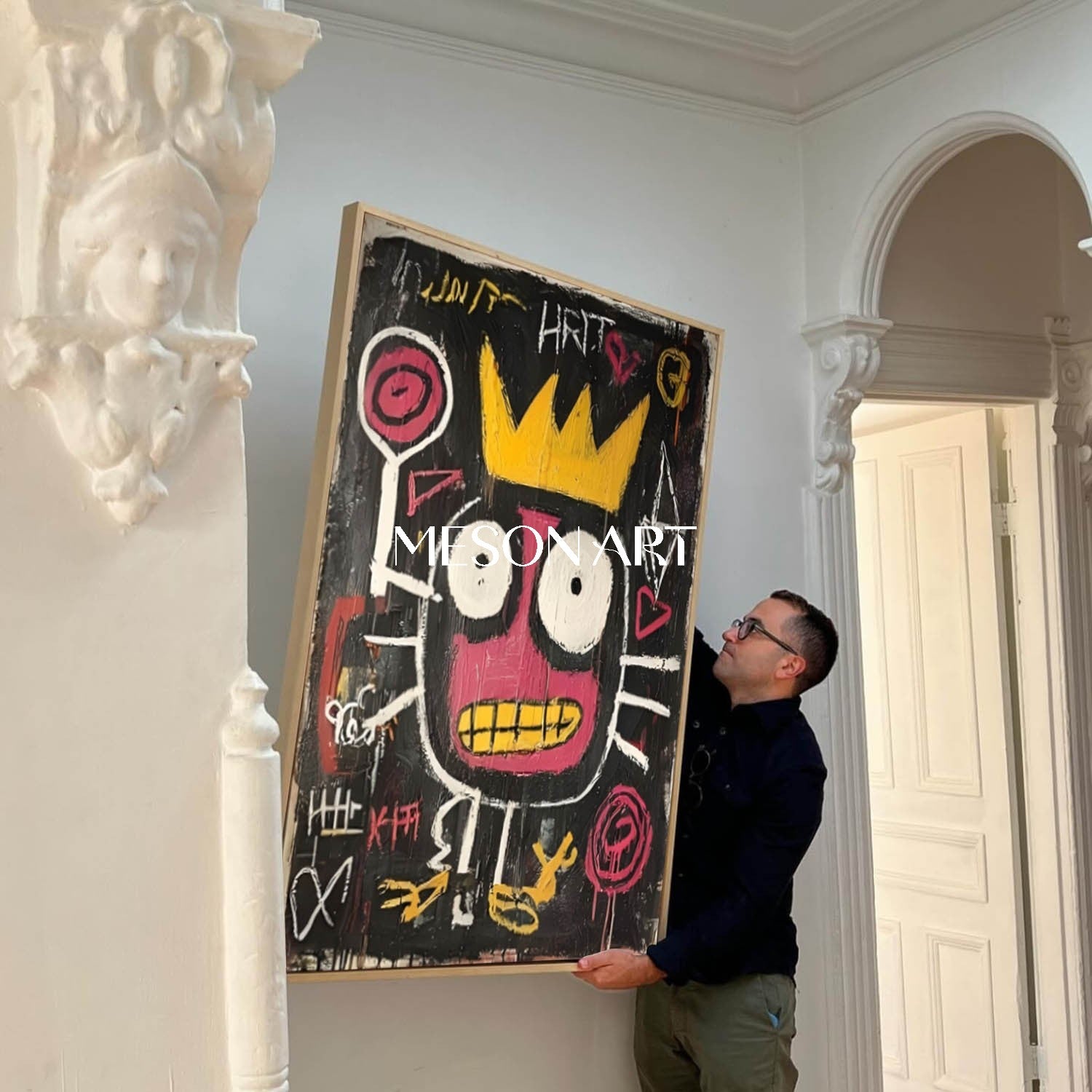 Modern Abstract Black Neo Expressionist Crown Original Oil Painting