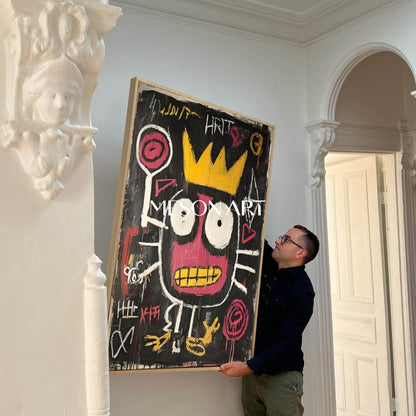 Modern Abstract Black Neo Expressionist Crown Original Oil Painting