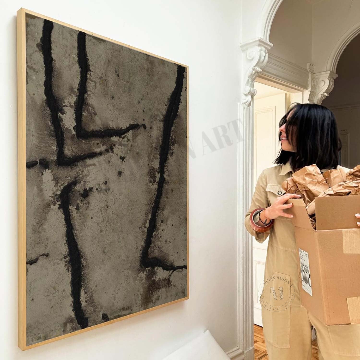 Large 3D Taupe Texture Paintings for Sale Taupe Abstract Canvas Wall Art Decor