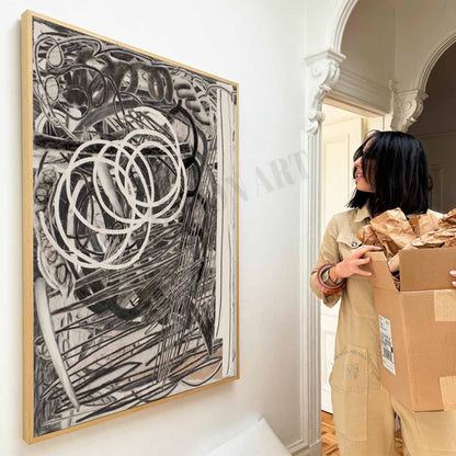 Large Gray Minimalist Painting Grey Lines Abstract Canvas Wall Decor Art For Sale