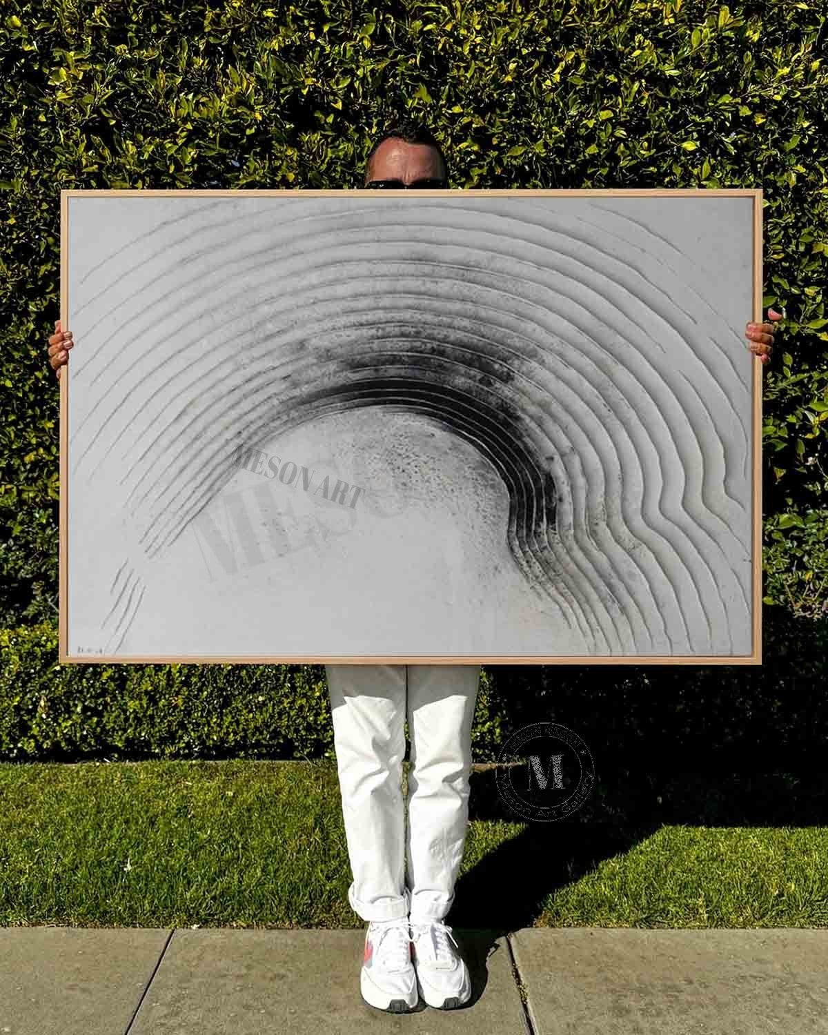 Large 3D Black and White Minimalist Paintings for Sale Black and White Textured Wall Art Decor