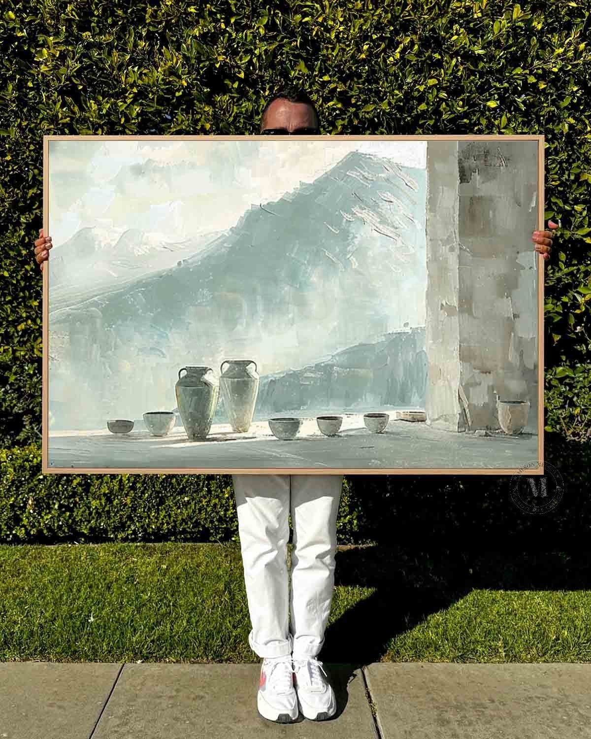 Light Gray and Green Minimalist Canvas Art Light Gray Paintings for Sale Modern Abstract Wall Art Decor