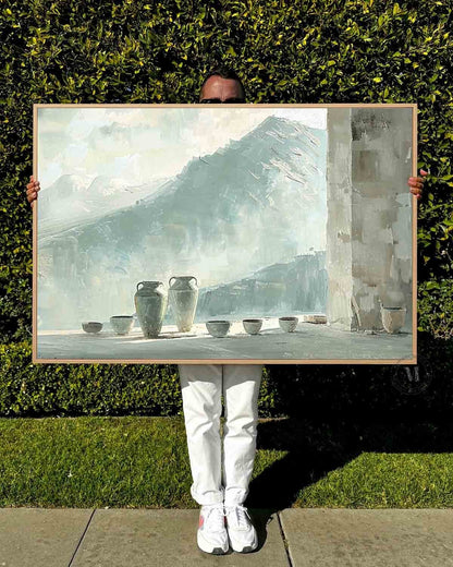 Light Gray and Green Minimalist Canvas Art Light Gray Paintings for Sale Modern Abstract Wall Art Decor