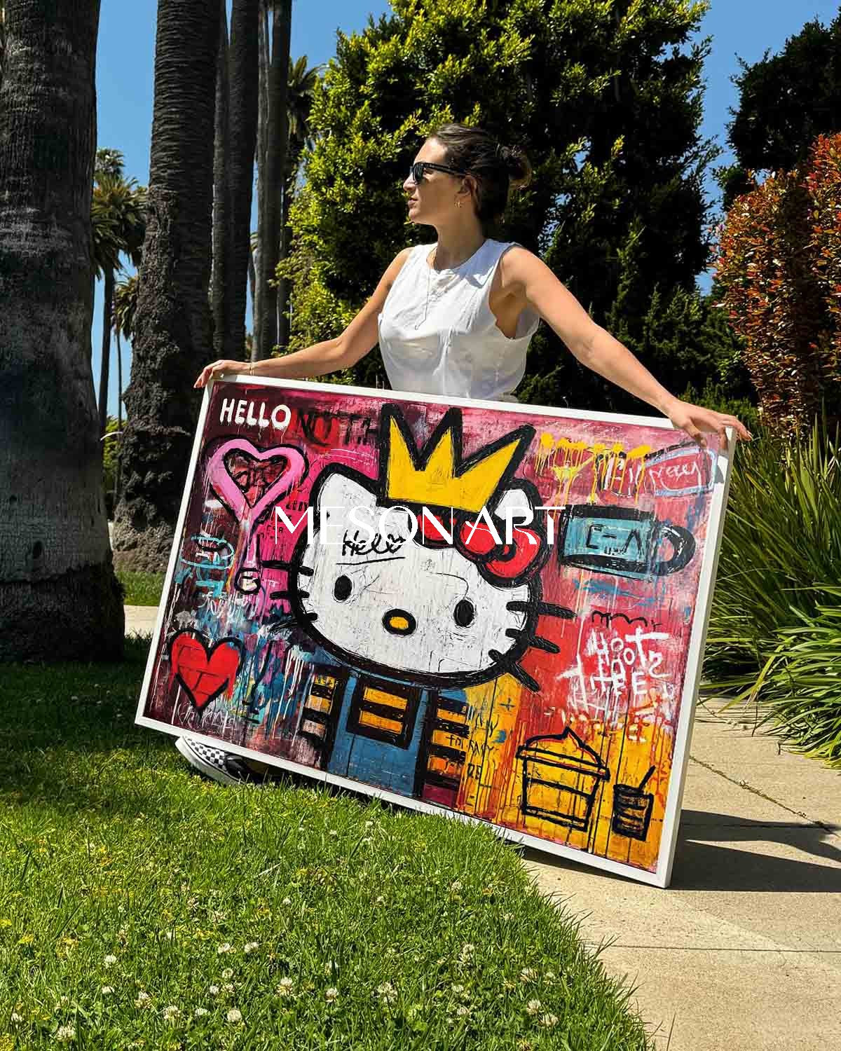 Vivid Pink Heart Graffiti Art Original Painting Modern Street Canvas