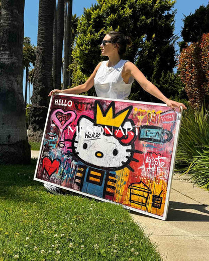 Vivid Pink Heart Graffiti Art Original Painting Modern Street Canvas