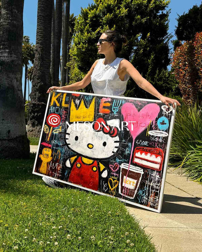 Large Handmade Urban Graffiti Horizontal Pop Culture Oil Painting Cafe