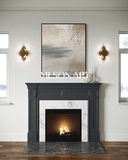 Large 3D Beige Abstract Lake Canvas Art Beige Lake Texture Painting Lake Wall Art Decor