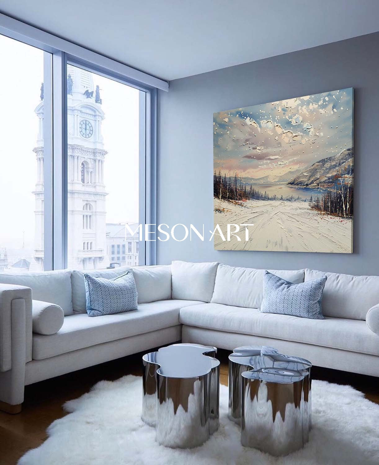 Hand-Painted Textured Winter Landscape Canvas Large Wall Art On Sale