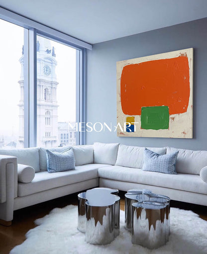 Minimalist Abstract Textured Art Large Orange Entryway Framed Canvas