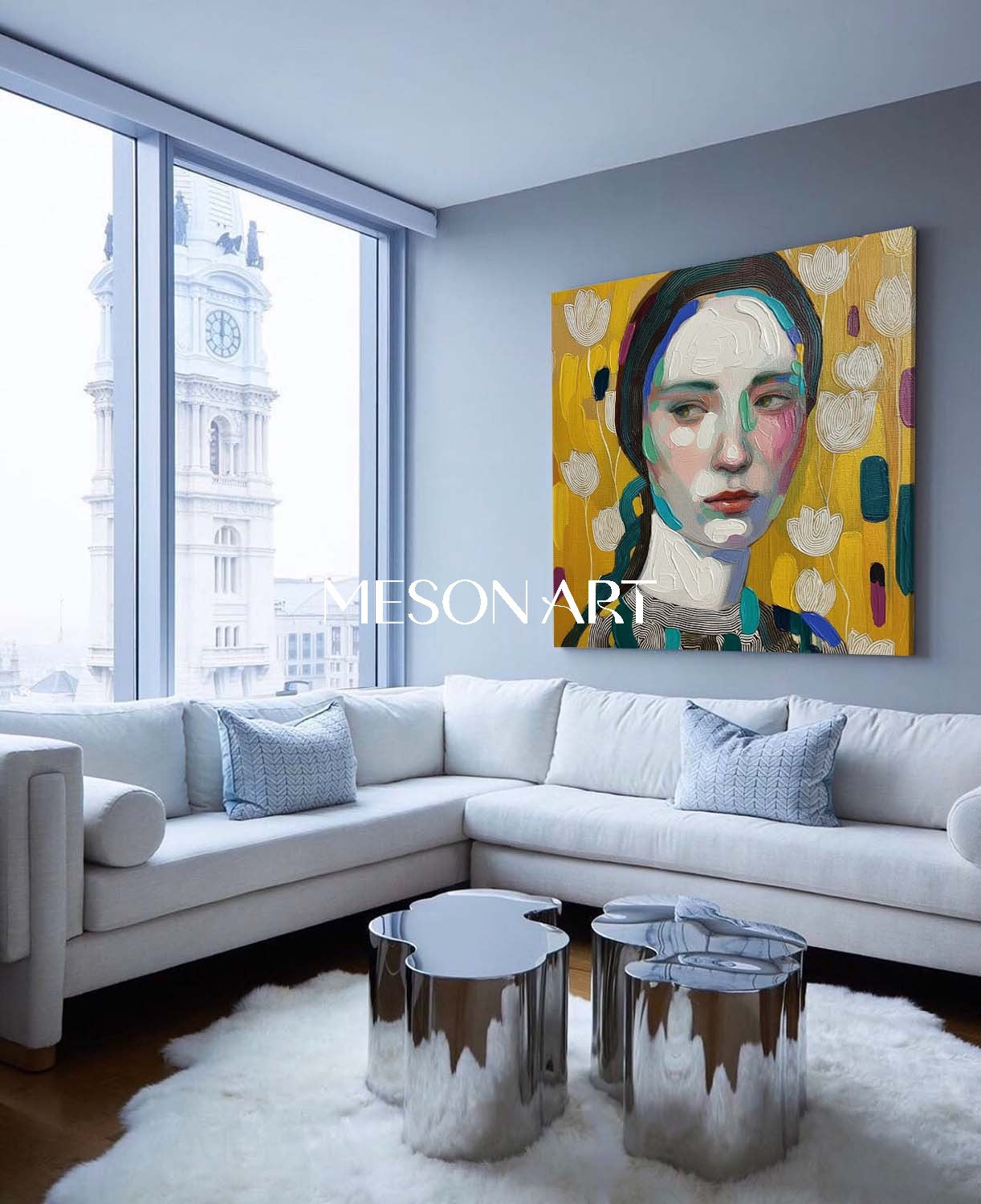 Buy Vibrant Yellow Abstract Portrait Hand Painted Art Square Entryway