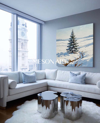 Textured Snowy Christmas Tree Ready to Hang Modern Wall Art Decor
