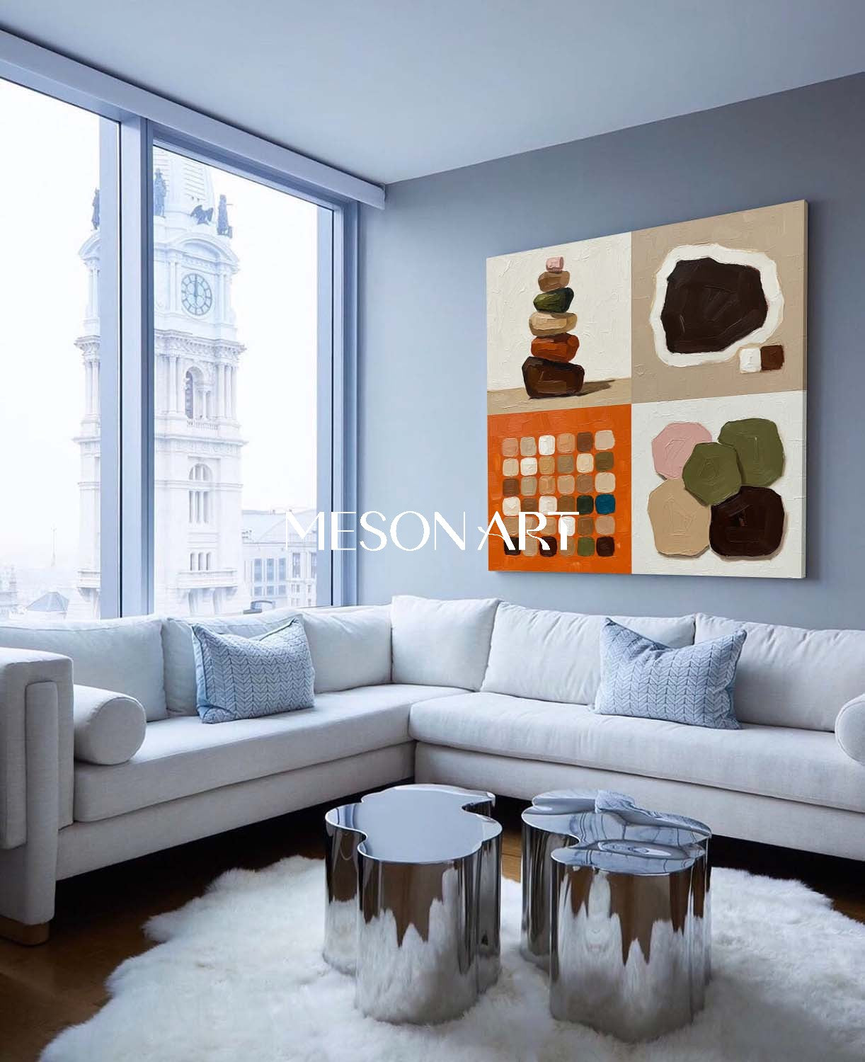 Large Neutral Tones Contemporary Minimalist Handmade Canvas Bedroom