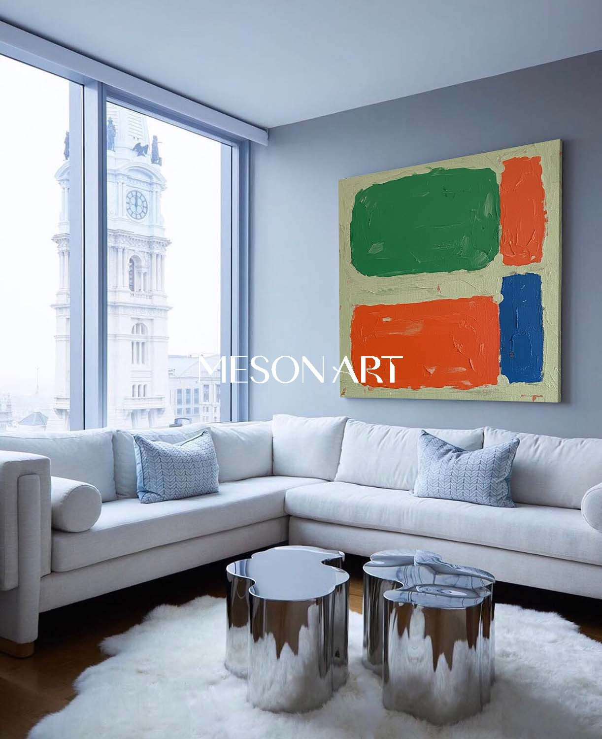 Orange Abstract Geometric Framed Canvas Oversized Bedroom Decor Shop