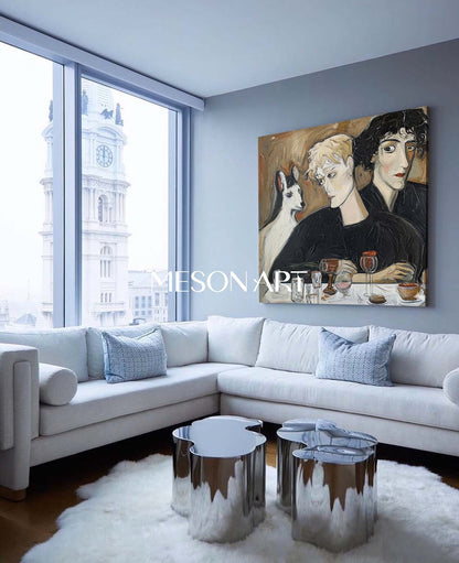 Modern Expressionist Art Portrait Painting Large Framed Canvas Hallway