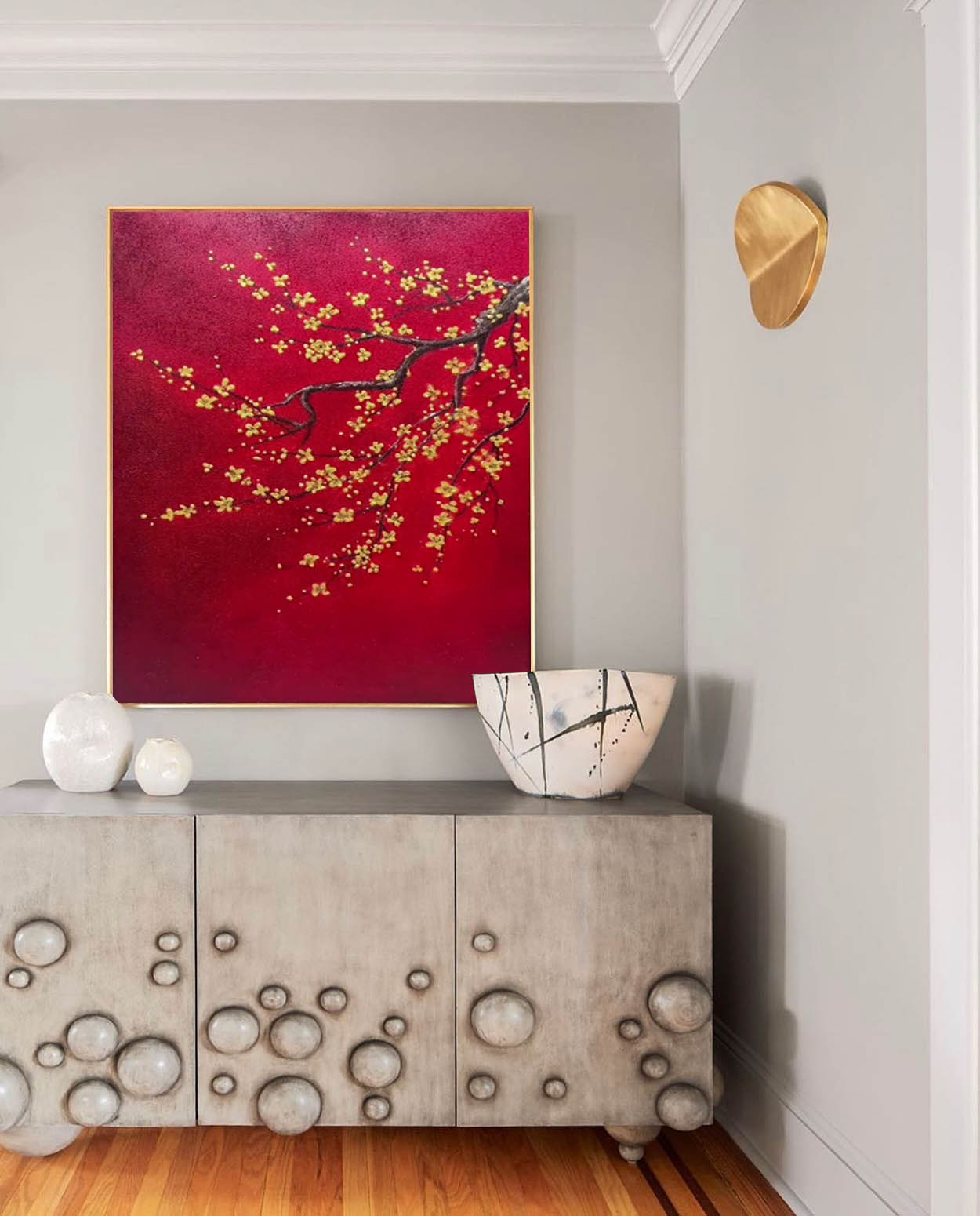 Yellow Flower Texture Painting Yellow Plum Blossom Canvas Wall Art Decoration For Sale