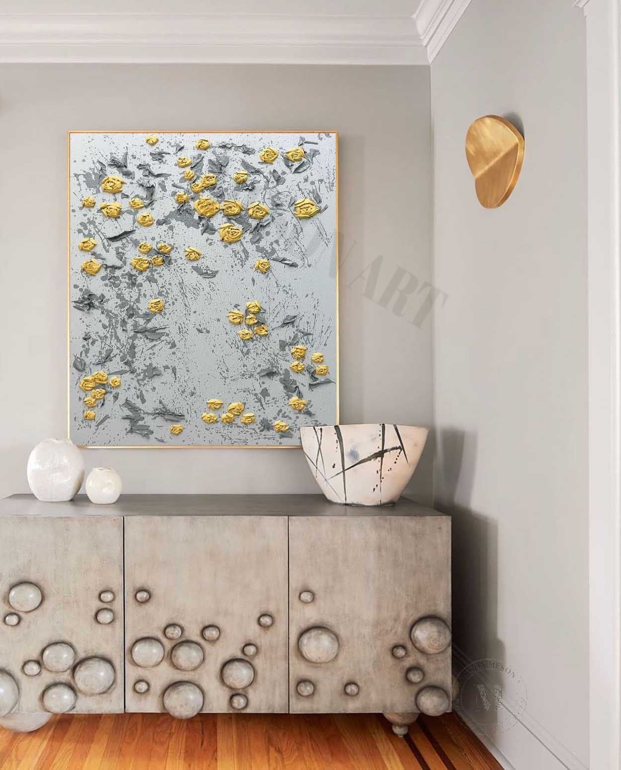Yellow Plum Blossom Texture Painting Yellow Flower Art on Canvas Yellow Plum Blossom Wall Art Decor