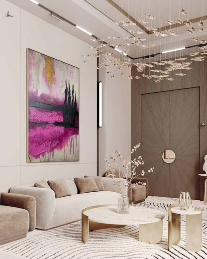 Pink Abstract Texture Art Large Pink Abstract Canvas Wall Hanging Painting Pink Abstract Landscape Art for Bedroom