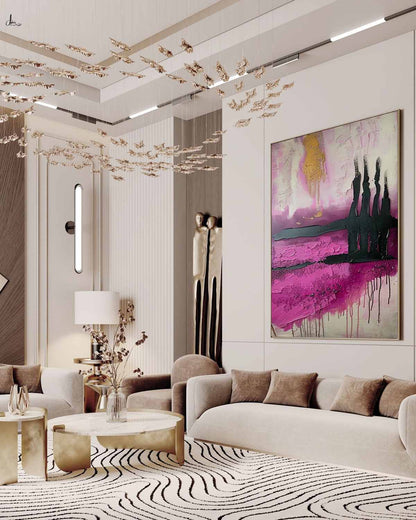 Pink Abstract Texture Art Large Pink Abstract Canvas Wall Hanging Painting Pink Abstract Landscape Art for Bedroom