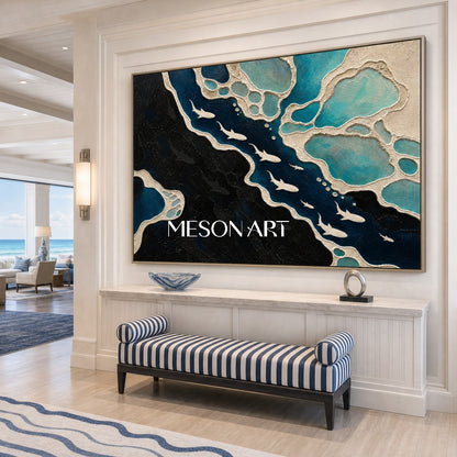 Deep Ocean Shark Migration Abstract Art For Modern Living Room Decor