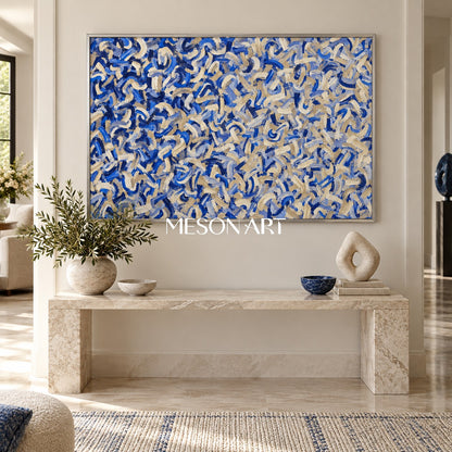 Blue And Beige Abstract Impasto Palette Knife Rectangular Wall Art Original Artist By Mesonart