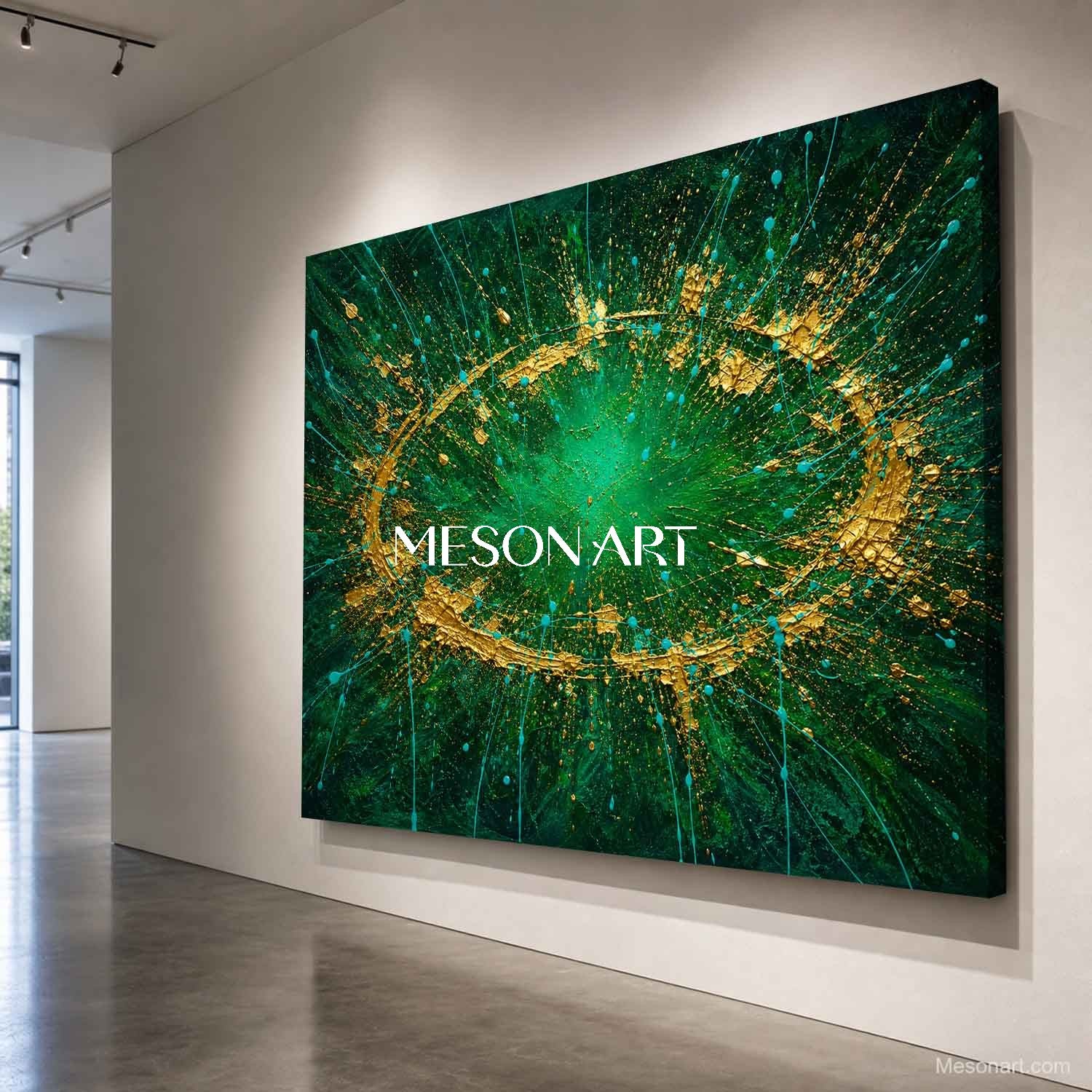 Emerald Green And Gold Abstract Art Painting Modern Decor For Living Room Entryway