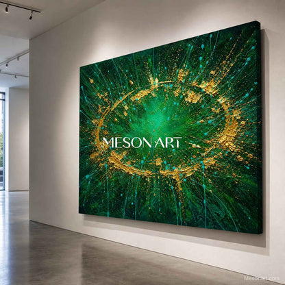 Emerald Green And Gold Abstract Art Painting Modern Decor For Living Room Entryway