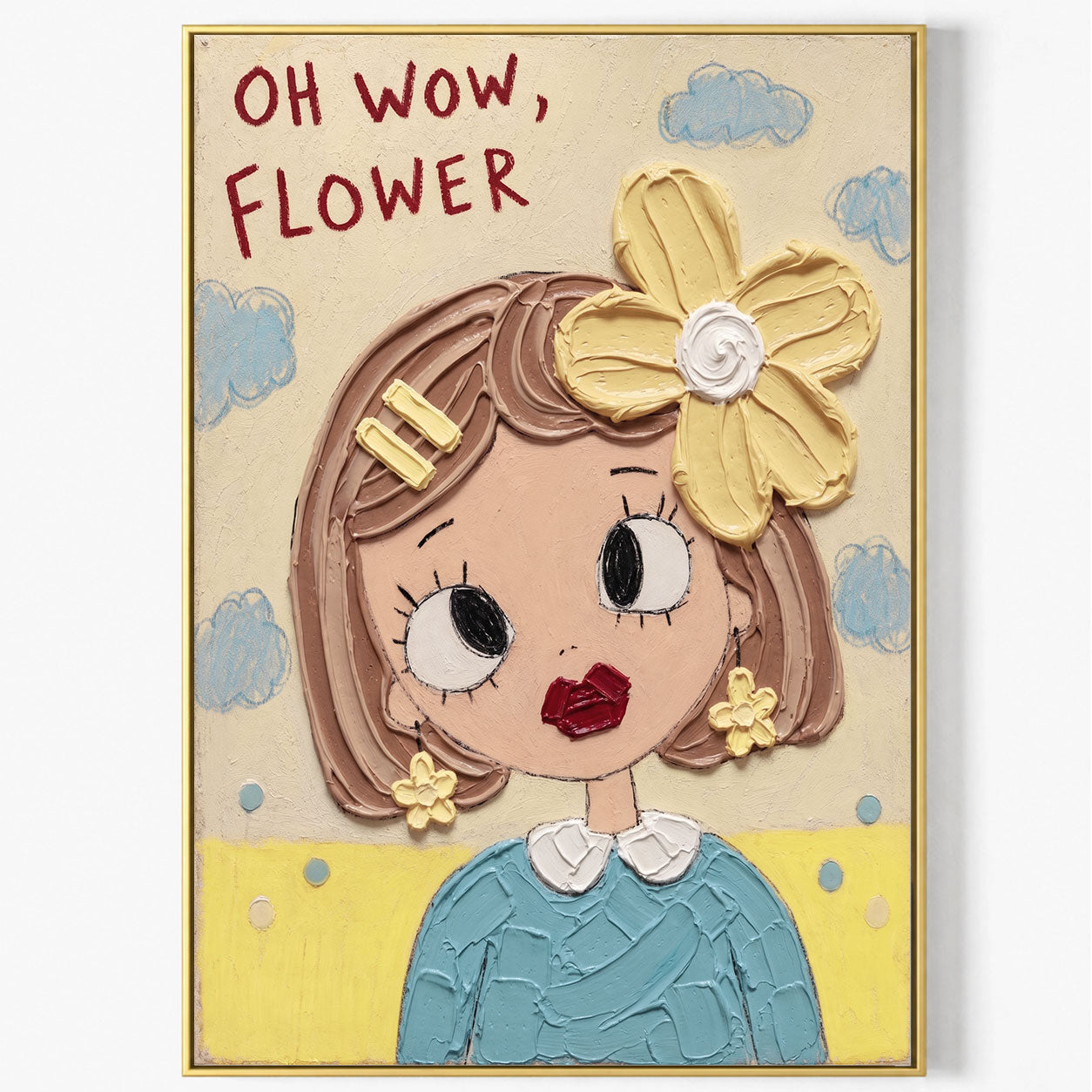 Colorful Cartoon Girl Painting With Floral Accents For Kids Bedroom Decor