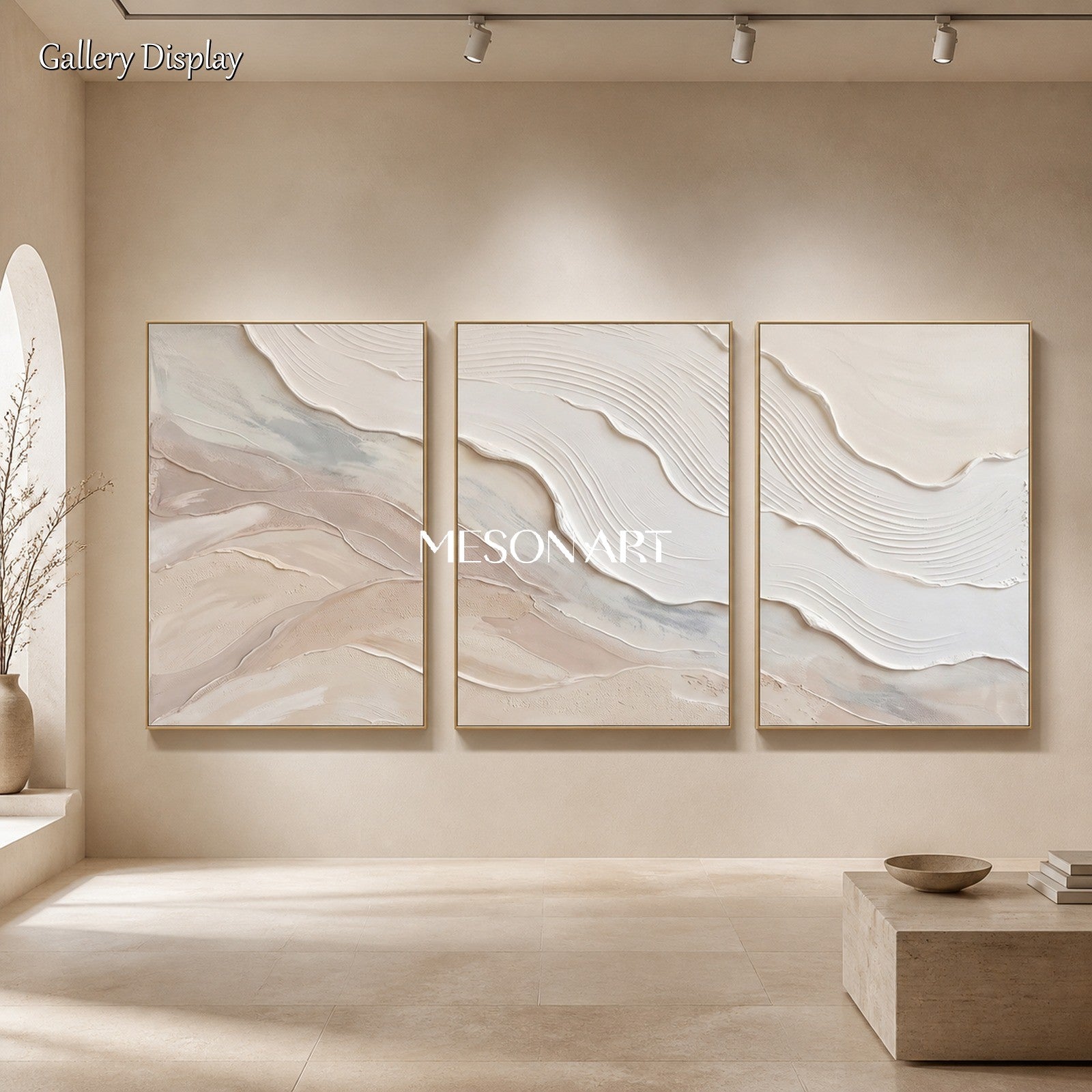 Beige And White Impasto Landscape Painting Rectangular Wall Art Original Artist Contemporary Textured Art By Mesonart