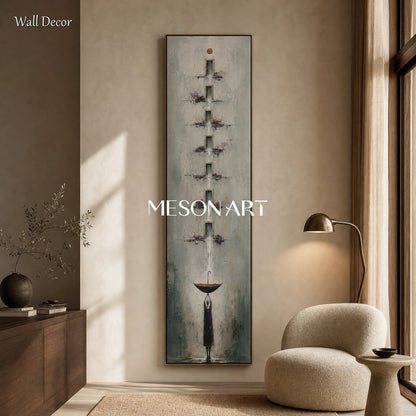 Original Surrealist Oil Painting With Textured Gray Abstract Figure For Modern Entryway Decor